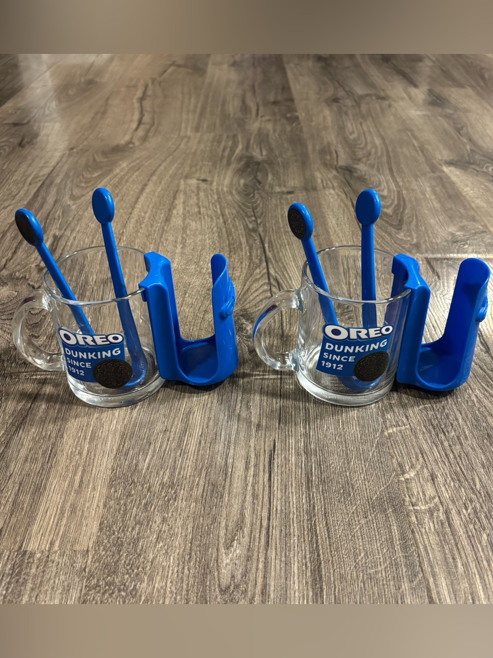 Oreo Cookie Glass Milk Mug W/ Attachable Cookie Holder And Tongs (Lot of 2)